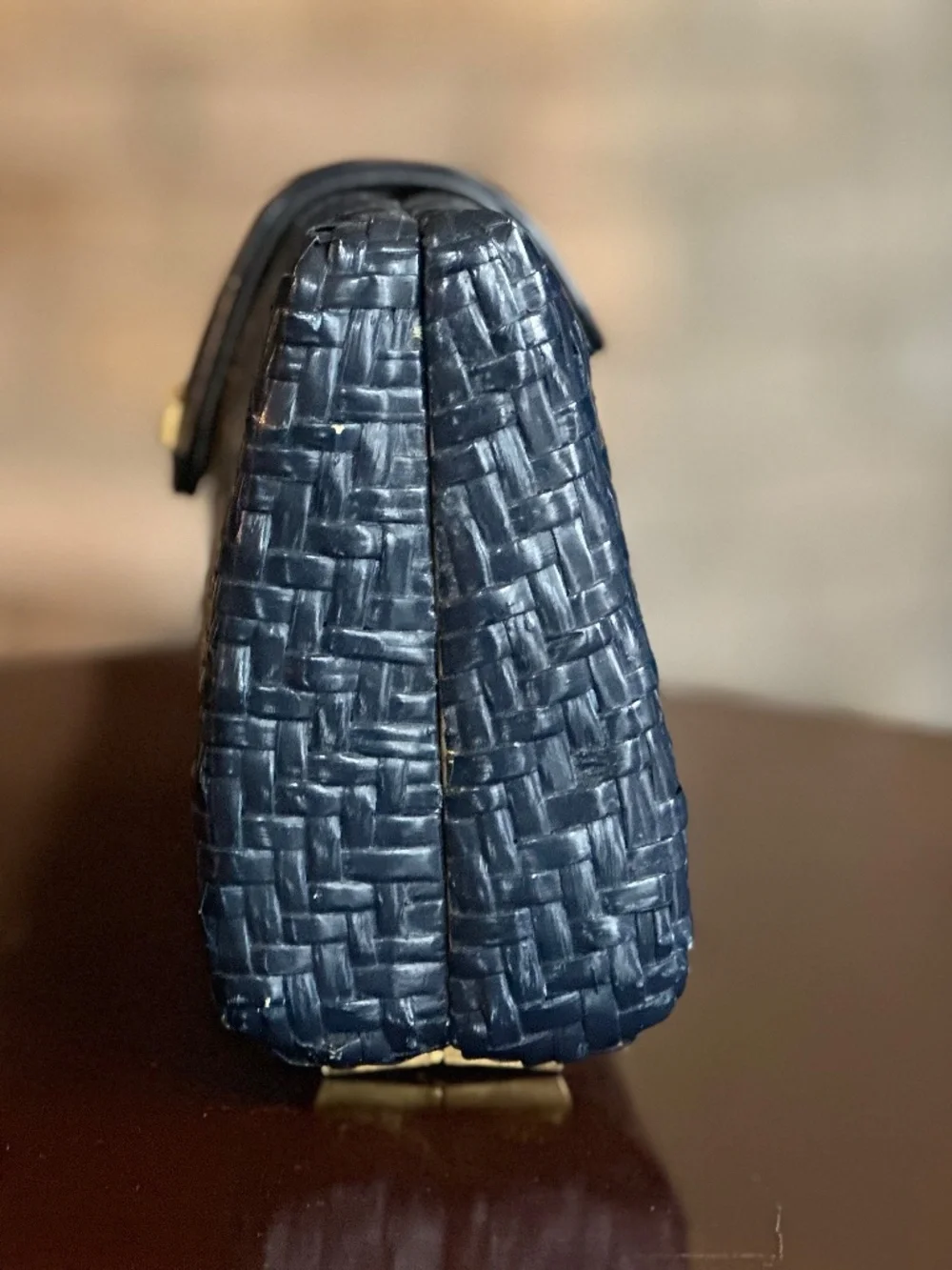 Navy Handbag, Vintage Koret Wicker Clutch, Great for Rush or Game Day